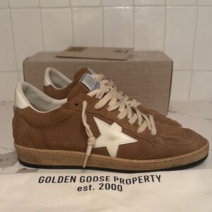 Golden Goose Tan Sneakers with White Star